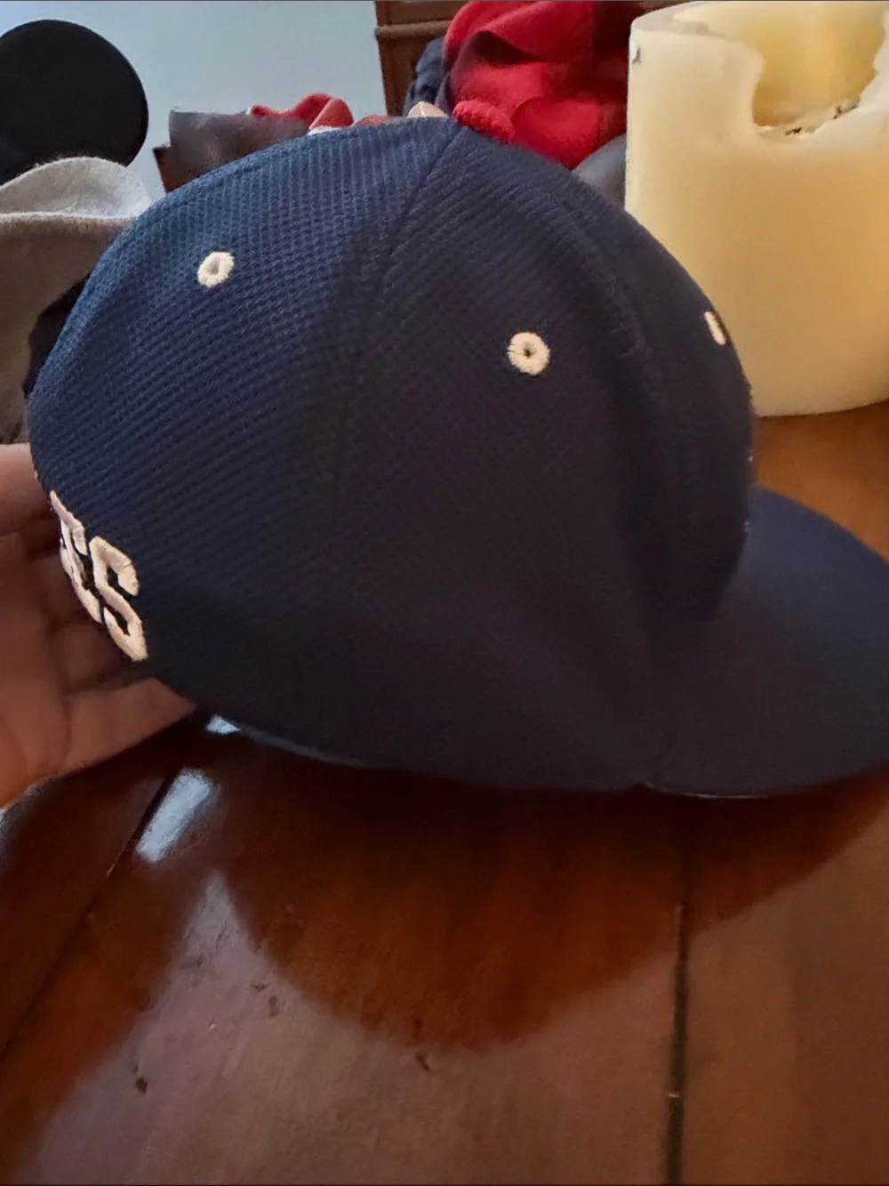 Men's Navy Blue Baseball Cap with Red & White Logo